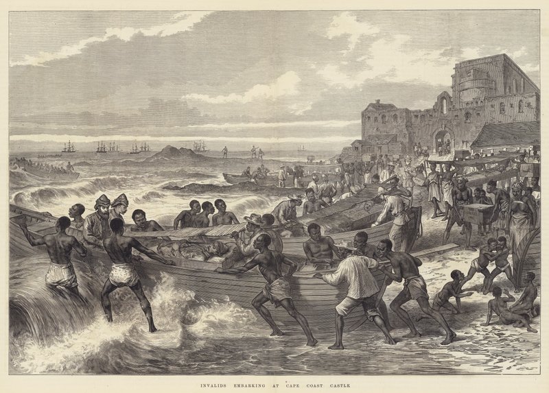 Invalids embarking at Cape Coast Castle by English School
