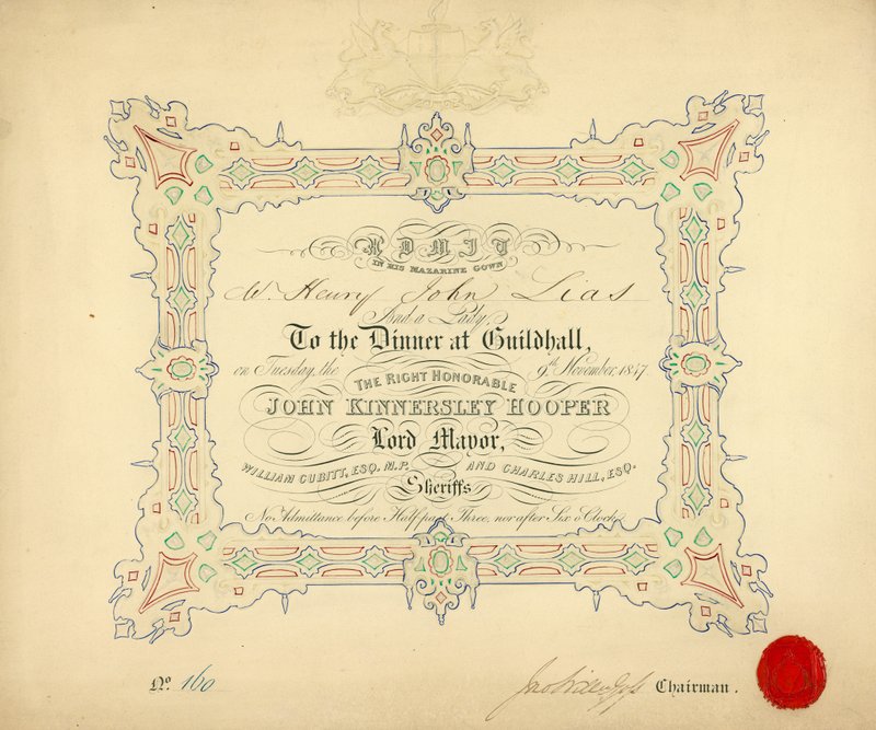 Invitation to a Banquet at the Guildhall, London, on 9 November 1847 by English School