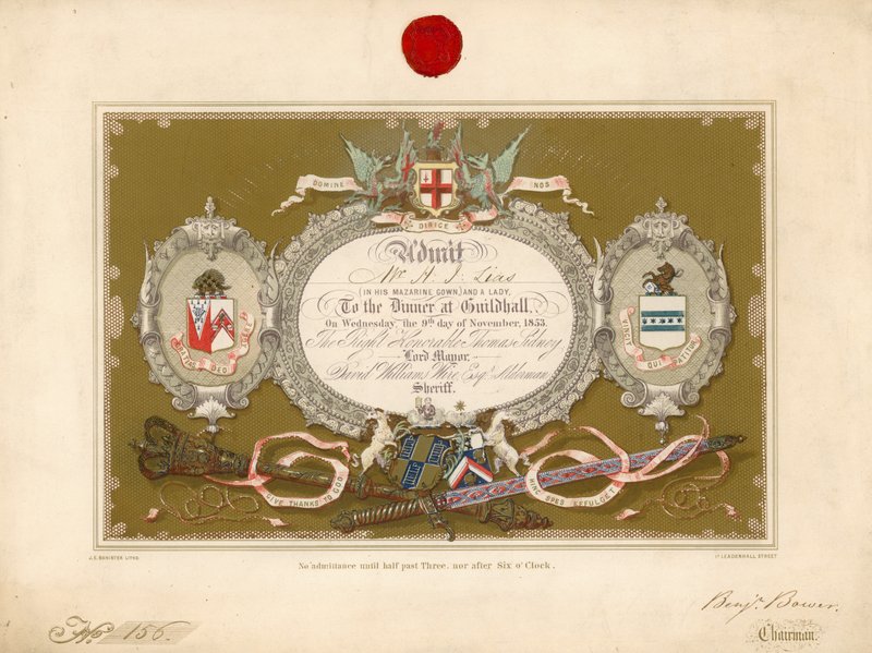 Invitation to a Banquet at the Guildhall, London, on 9 November 1853 by English School