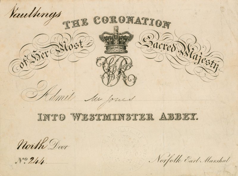 Invitation to the Coronation of Queen Victoria at Westminster Abbey, 28 June 1838 by English School
