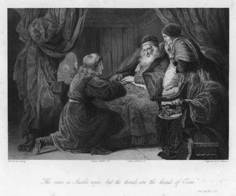 Isaac blessing Jacob, Genesis XXVII, 22 by English School
