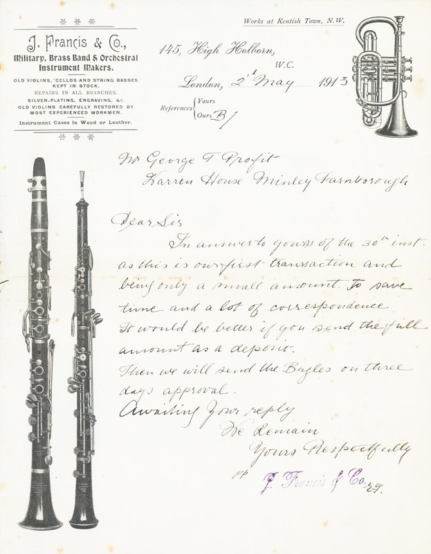 J Francis & Co, Military, Brass Band and Orchestral Instrument Makers by English School