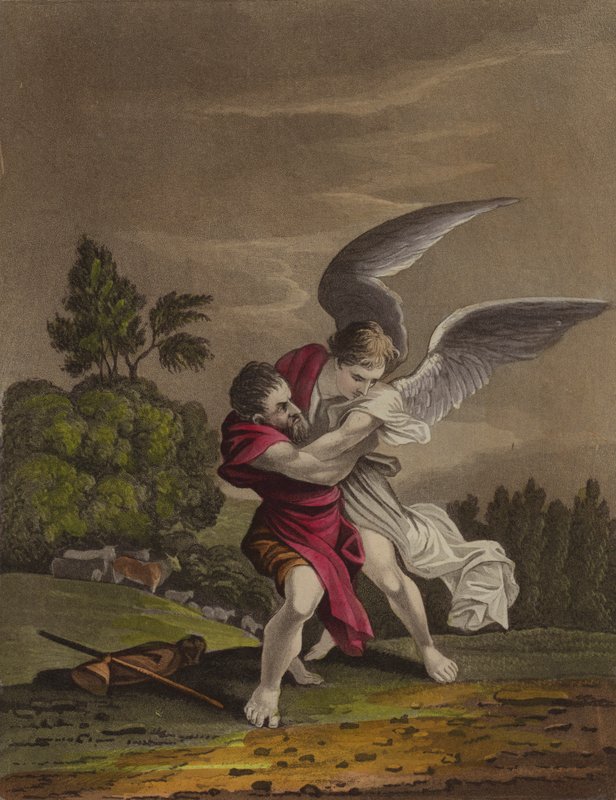 Jacob wrestling with an angel by English School