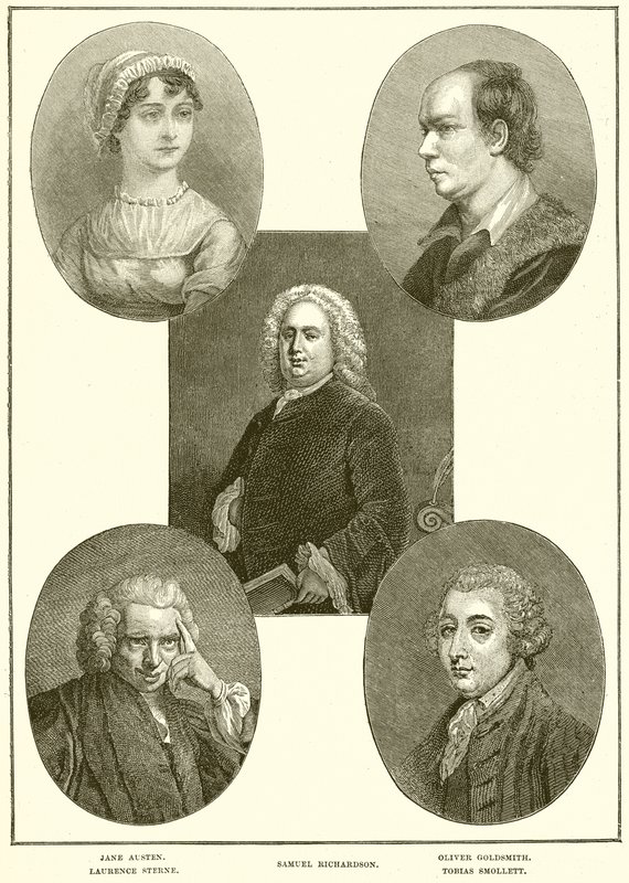 Jane Austen, Laurence Sterne, Samuel Richardson, Oliver Goldsmith, Tobias Smollett by English School