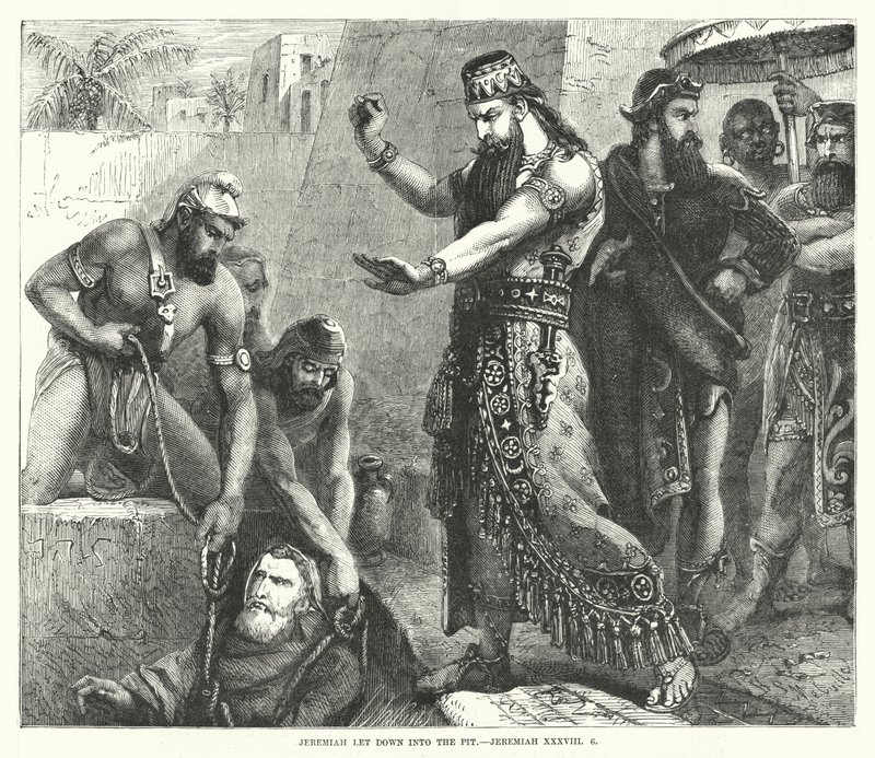 Jeremiah Let Down into the Pit, Jeremiah XXXVIII, 6 (engraving) by English School