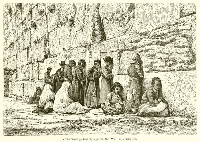 Jews Wailing, Leaning against the Wall of Jerusalem by English School