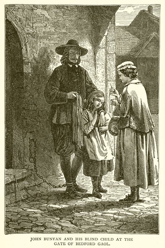 John Bunyan and his Blind Child at the Gate of Bedford Gaol by English School