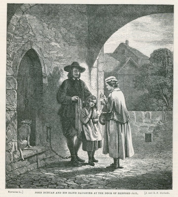 John Bunyan and His Blind Daughter at the Door of Bedford Jail by English School