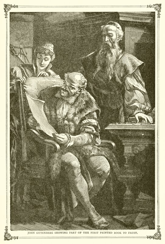 John Gutenberg Showing Part of the First Printed Book to Faust by English School