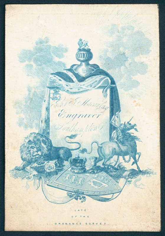 John J Macaulay, engraver, trade card by English School