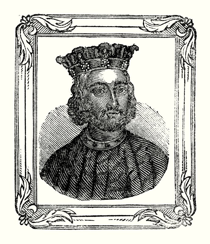 John was born in 1167, crowned in 1199, and died in 1216 by English School