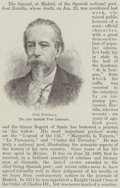 Jose Zorrilla, the Late Spanish Poet Laureate by English School
