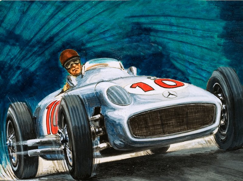 Juan Manuel Fangio Driving a Mercedes-Benz by English School