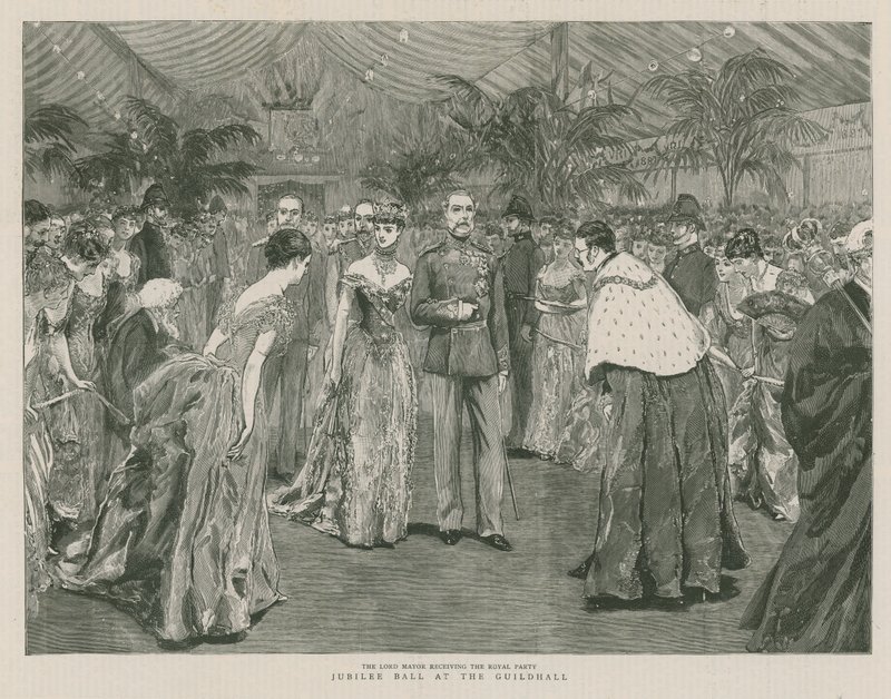 Jubilee ball at the Guildhall, London; The Lord Mayor receiving the Royal Party by English School