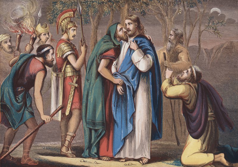 Judas betraying Christ by English School