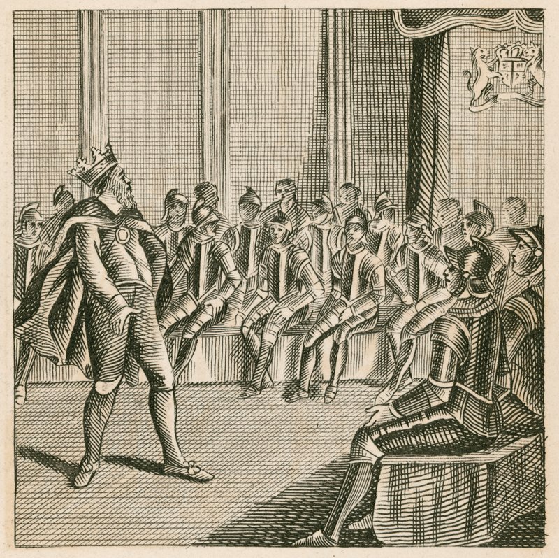 King Henry III entering parliament and finding the barons clad in armour by English School