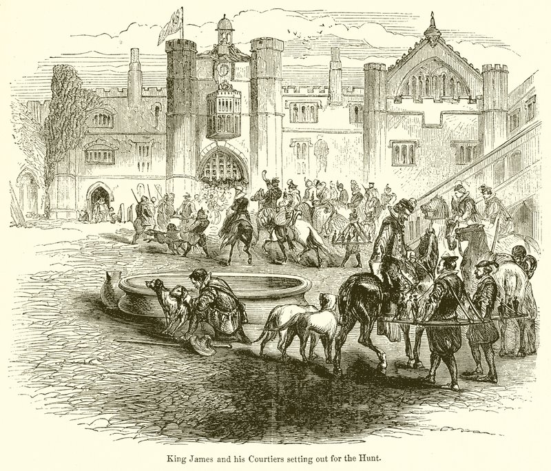 King James and His Courtiers Setting Out for the Hunt by English School