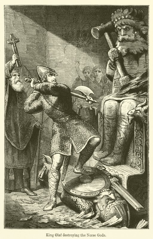 King Olaf Destroying the Norse Gods by English School