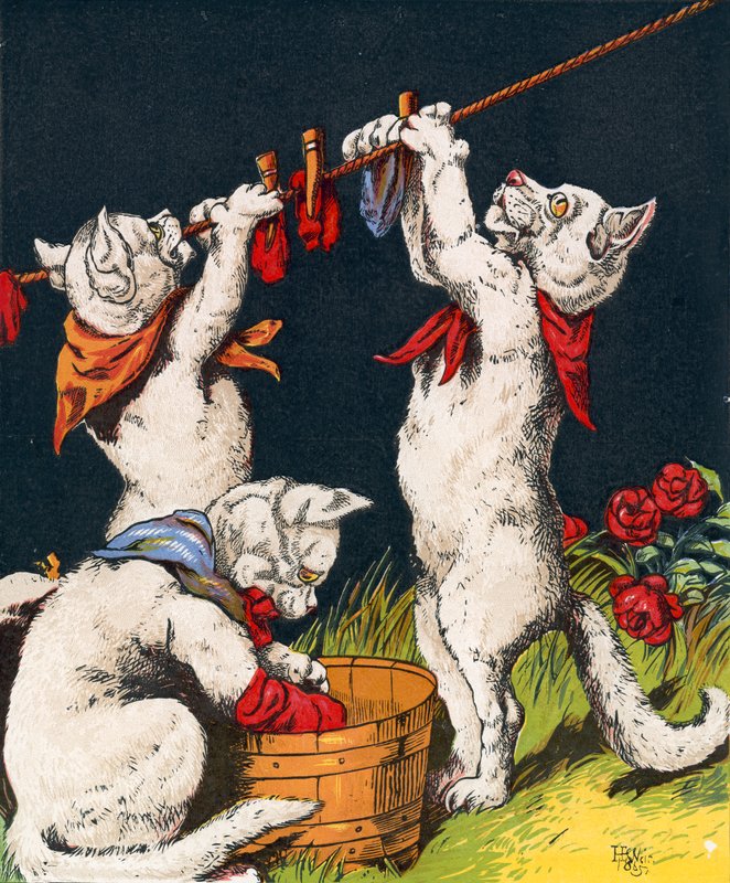 Kittens washing their mittens by English School
