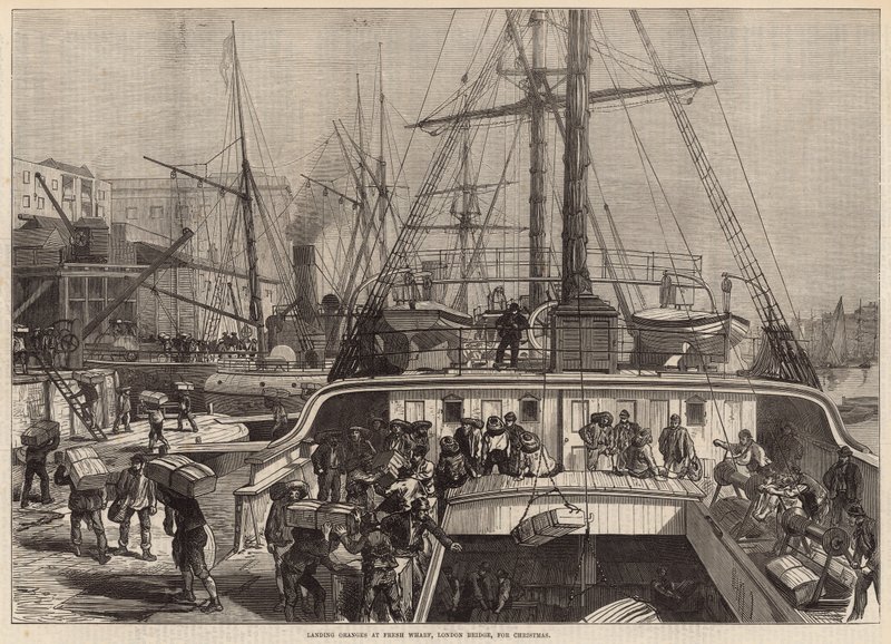 Landing Oranges at Fresh Wharf, London Bridge, for Christmas by English School