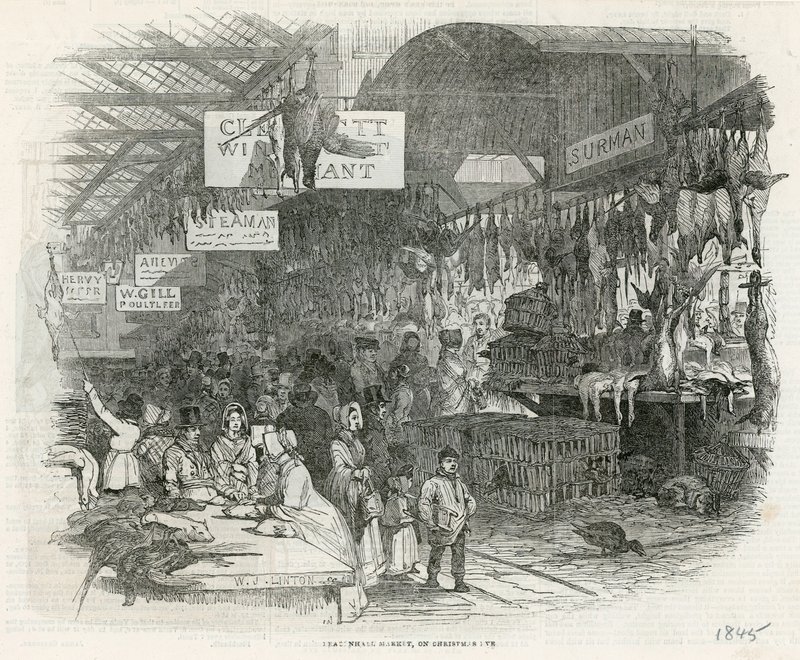 Leadenhall Market on Christmas Eve, 1845 by English School