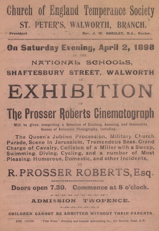 Leaflet Advertising an Exhibition of the Prosser Roberts Cinematograph by English School