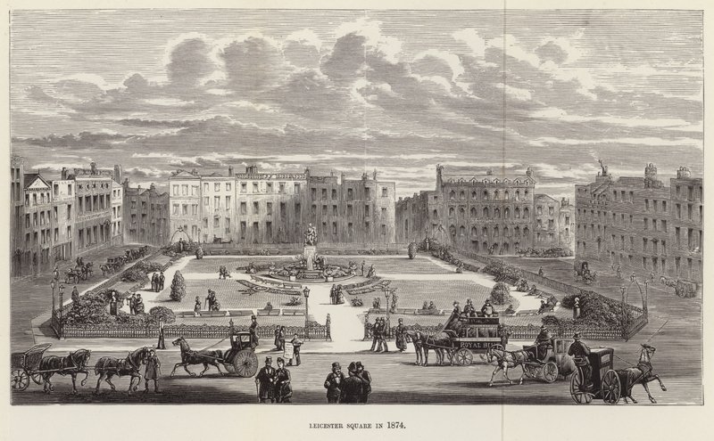 Leicester Square in 1874 by English School