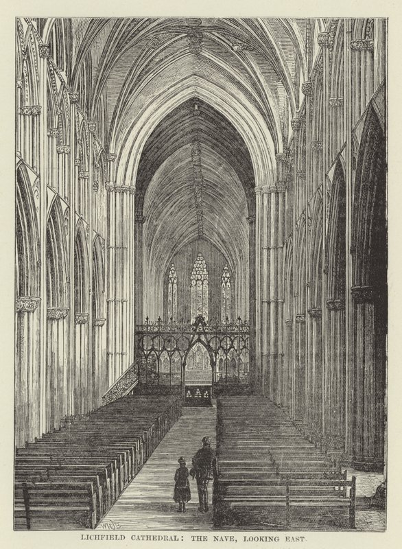 Lichfield Cathedral, the nave, looking east by English School