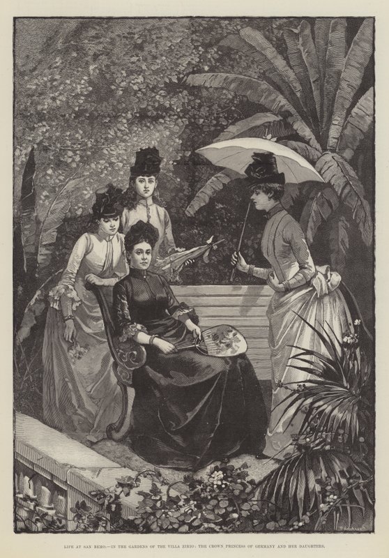 Life at San Remo, in the Gardens of the Villa Zirio, the Crown Princess of Germany and her Daughters by English School