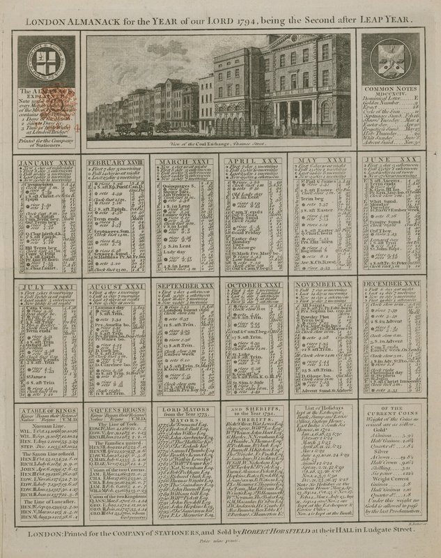 London Almanack for the Year of Our Lord 1794 by English School