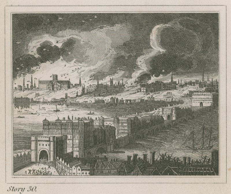 London during the Great Fire by English School