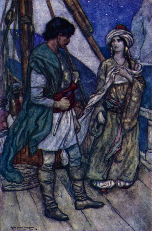 Lord Byron, Conrad and Gulnare by English School