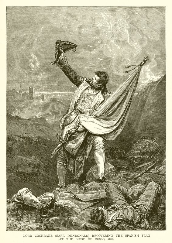 Lord Cochrane (Earl Dundonald) recovering the Spanish Flag at the Siege of Rosas, 1808 by English School