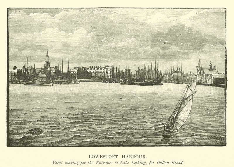Lowestoft Harbour. Yacht making for the Entrance to Lake Lothing, for Oulton Broad by English School