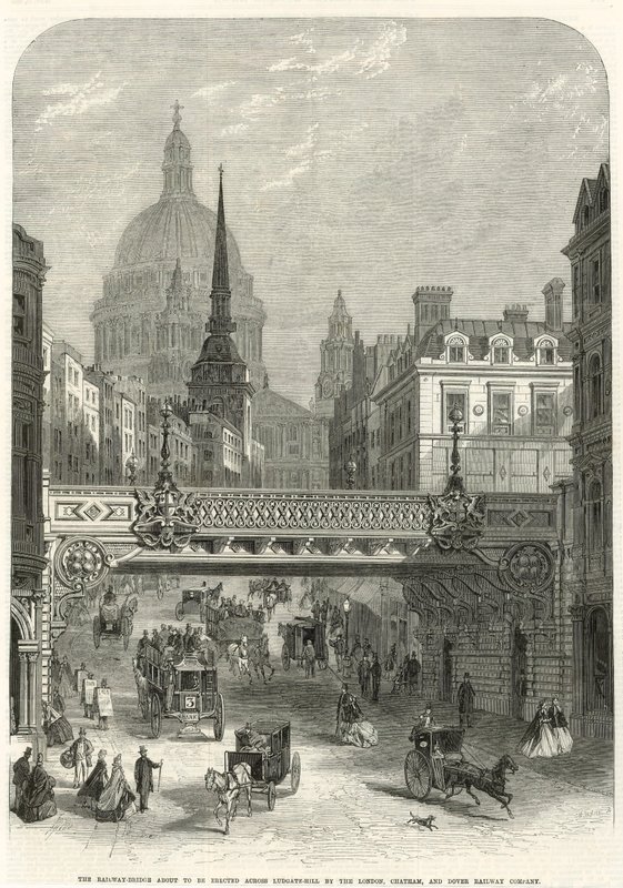 Ludgate Hill, the Railway Bridge About to be Erected by the London, Chatham and Dover Railway Company by English School