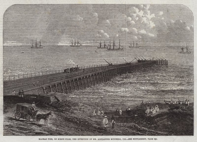 Madras Pier, on Screw-Piles, the Invention of Mr Alexander Mitchell, CE by English School