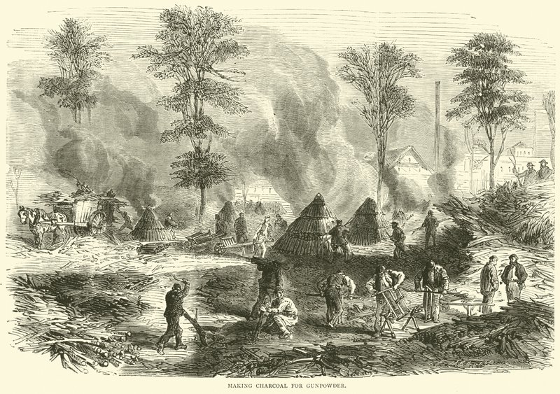Making Charcoal for Gunpowder, October 1870 by English School