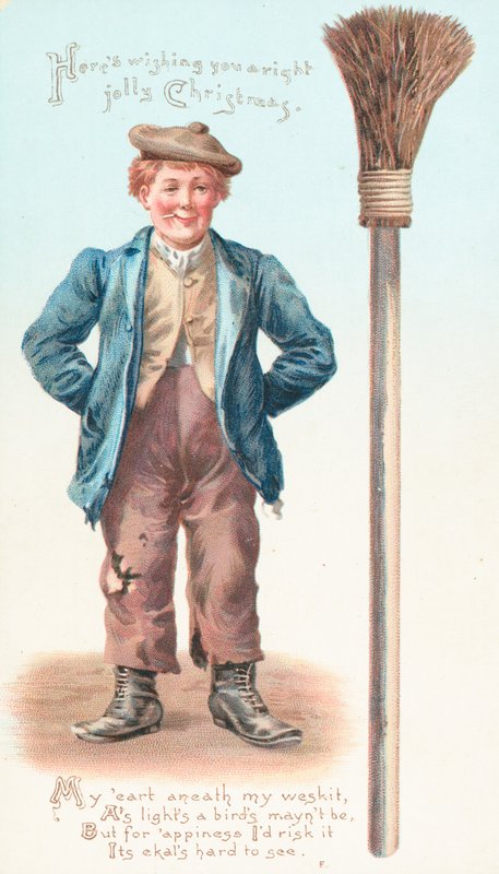 Man with Broom and Cigarette, Christmas Card by English School