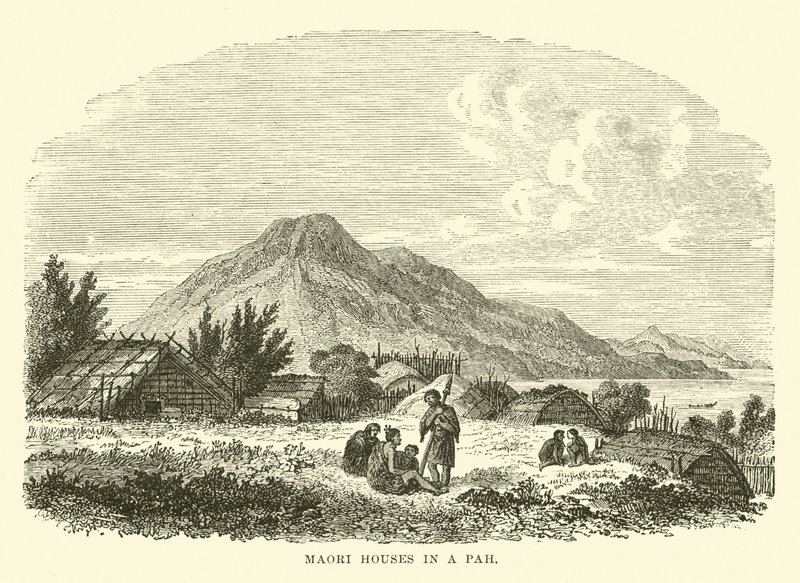 Maori Houses in a Pah by English School