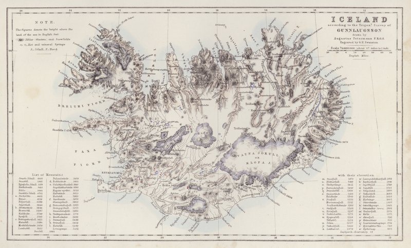 Map: Iceland, According to the Trigon Survey of Gunnlaugsson Drawn by Augustus Petermann by English School