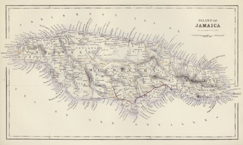 Map: Island of Jamaica, by G H Swanston, Edinburgh by English School