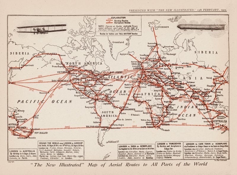 Map of Aerial Routes to All Parts of the World by English School