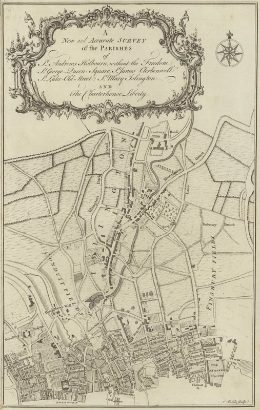 Map of Islington, Clerkenwell, Holborn and Finsbury by English School