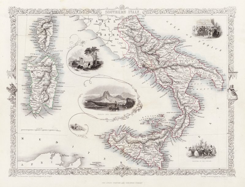 Map of Southern Italy by English School