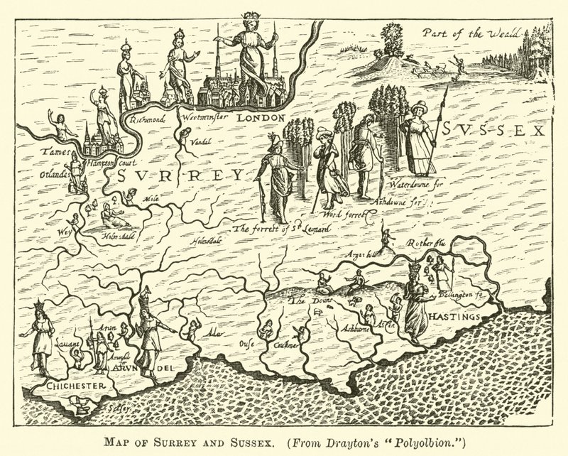 Map of Surrey and Sussex by English School