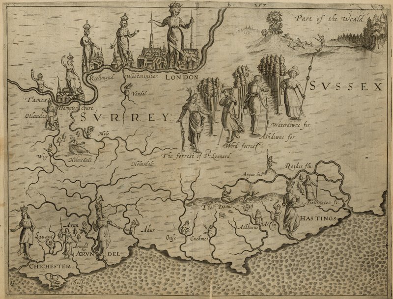 Map of the south of England, including London, Surrey and Sussex by English School