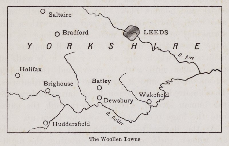 Map Showing the Woollen Towns of Yorkshire (litho) by English School