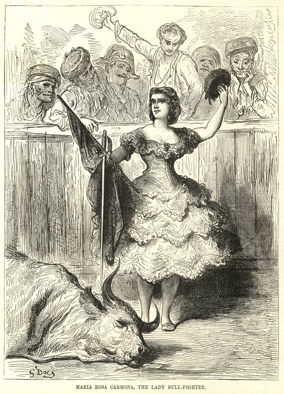 Maria Rosa Carmona, the lady bull-fighter by English School