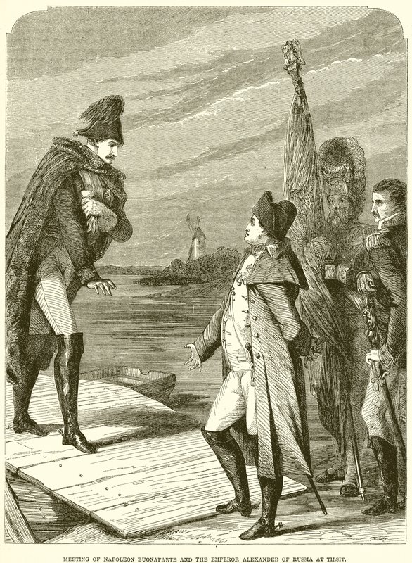 Meeting of Napoleon Buonaparte and the Emperor Alexander of Russia at Tilsit by English School