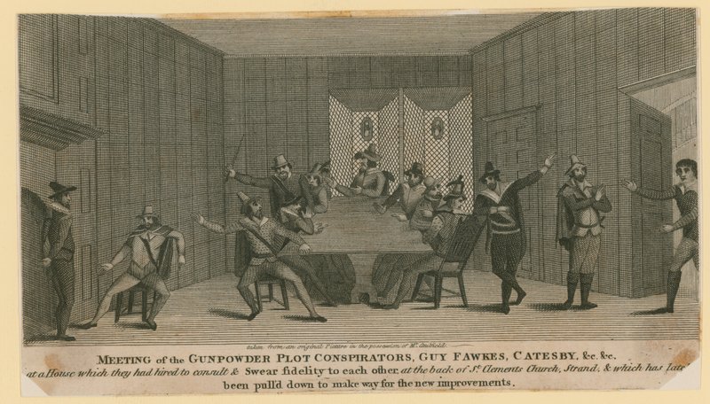 Meeting of the Gunpowder Plot Conspirators, Guy Fawkes, Catesby, etc. by English School